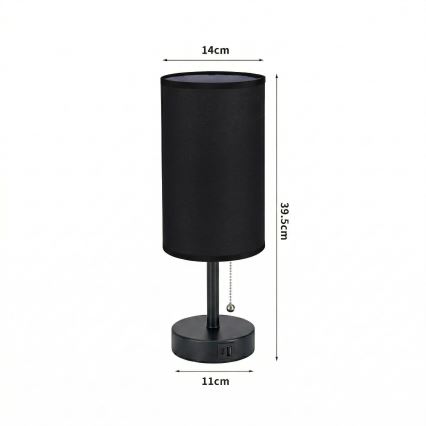 Brilagi - Candeeiro de mesa com porta USB TABLON 1xE27/25W/230V preto