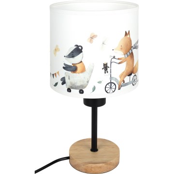 Brilagi - Candeeiro de mesa infantil BOBO WOOD 1xE27/25W/230V carvalho/preto/branco/animais