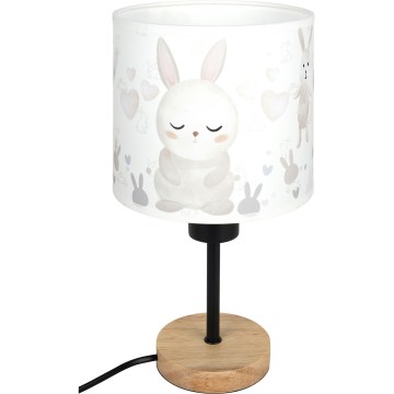 Brilagi - Candeeiro de mesa infantil BOBO WOOD 1xE27/25W/230V carvalho/preto/branco/coelhinhos