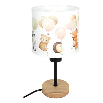 Brilagi - Candeeiro de mesa infantil BOBO WOOD 1xE27/25W/230V carvalho/preto/branco/estampa de animais
