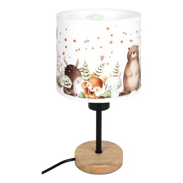 Brilagi - Candeeiro de mesa infantil BOBO WOOD 1xE27/25W/230V carvalho/preto/branco/motivos de animais