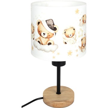 Brilagi - Candeeiro de mesa infantil BOBO WOOD 1xE27/25W/230V carvalho/preto/branco/ursinhos