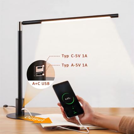 Brilagi - Lâmpada de mesa LED regulável com controlo tátil e portas USB VARIO LED/7W/230V 3000-6500K CRI 96 preta