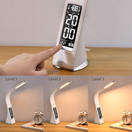 Brilagi - Candeeiro de mesa LED com regulação com uma display PELLE LED/7W/230V branco