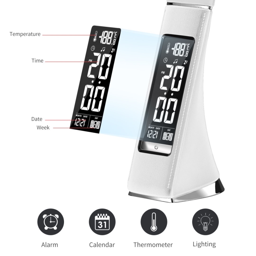 Brilagi - Candeeiro de mesa LED com regulação com uma display PELLE LED/7W/230V branco