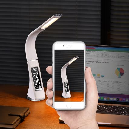 Brilagi - Candeeiro de mesa LED com regulação com uma display PELLE LED/7W/230V branco