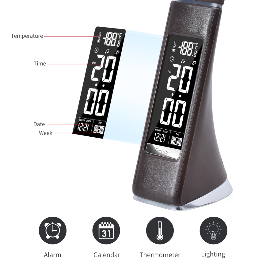 Brilagi - Candeeiro de mesa LED com regulação com uma display PELLE LED/7W/230V castanho