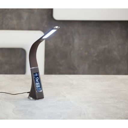 Brilagi - Candeeiro de mesa LED com regulação com uma display PELLE LED/7W/230V castanho