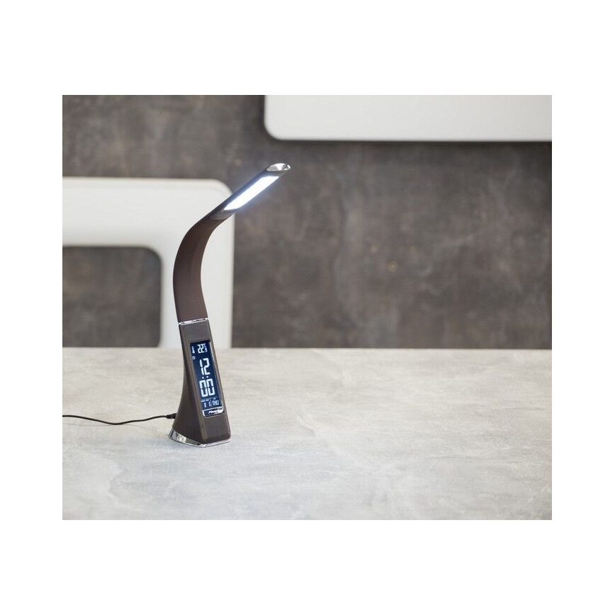 Brilagi - Candeeiro de mesa LED com regulação com uma display PELLE LED/7W/230V castanho