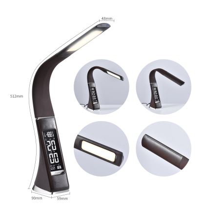 Brilagi - Candeeiro de mesa LED com regulação com uma display PELLE LED/7W/230V castanho