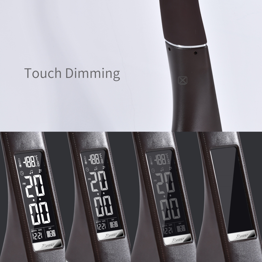 Brilagi - Candeeiro de mesa LED com regulação com uma display PELLE LED/7W/230V castanho