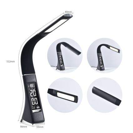 Brilagi - Candeeiro de mesa LED com regulação com uma display PELLE LED/7W/230V preto