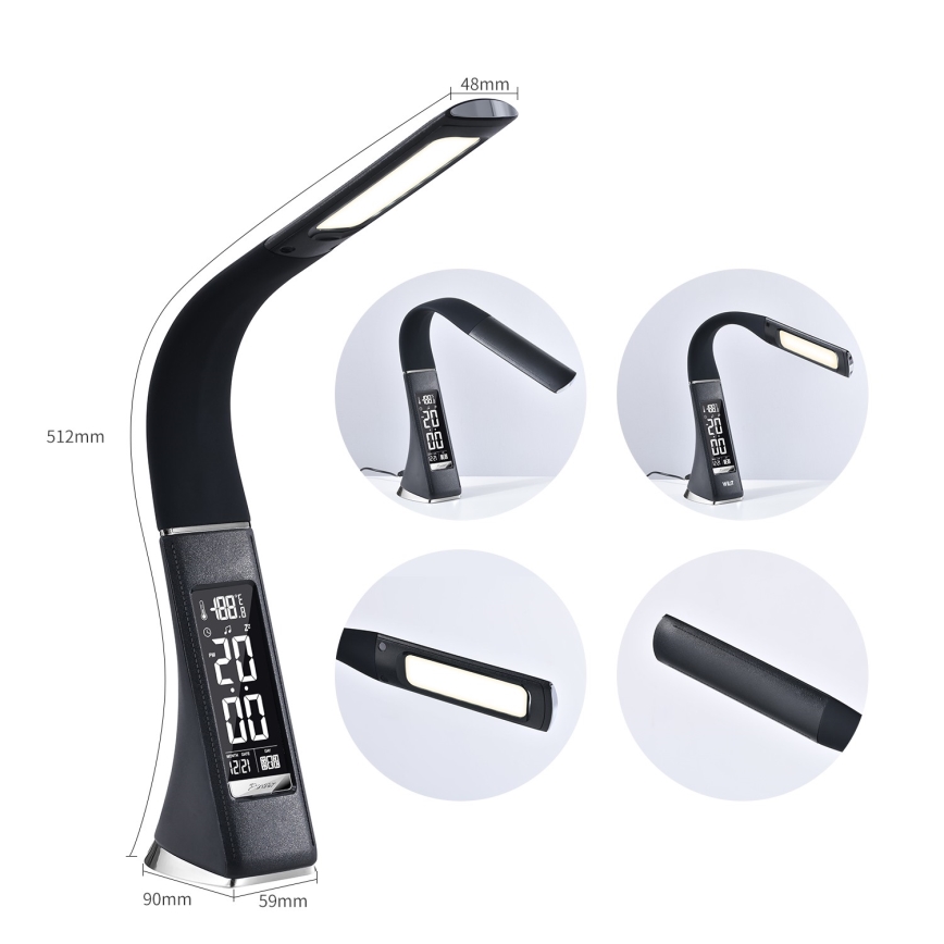 Brilagi - Candeeiro de mesa LED com regulação com uma display PELLE LED/7W/230V preto