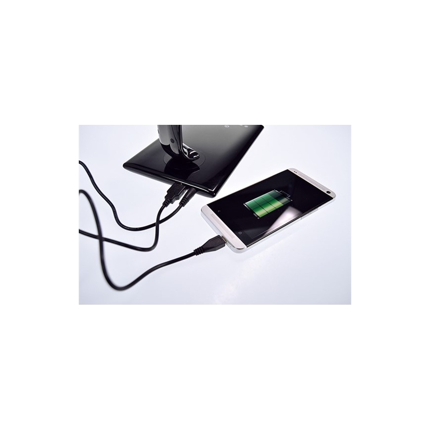 Brilagi - Candeeiro de mesa LED com regulação e conector USB LED/12W/230V preto