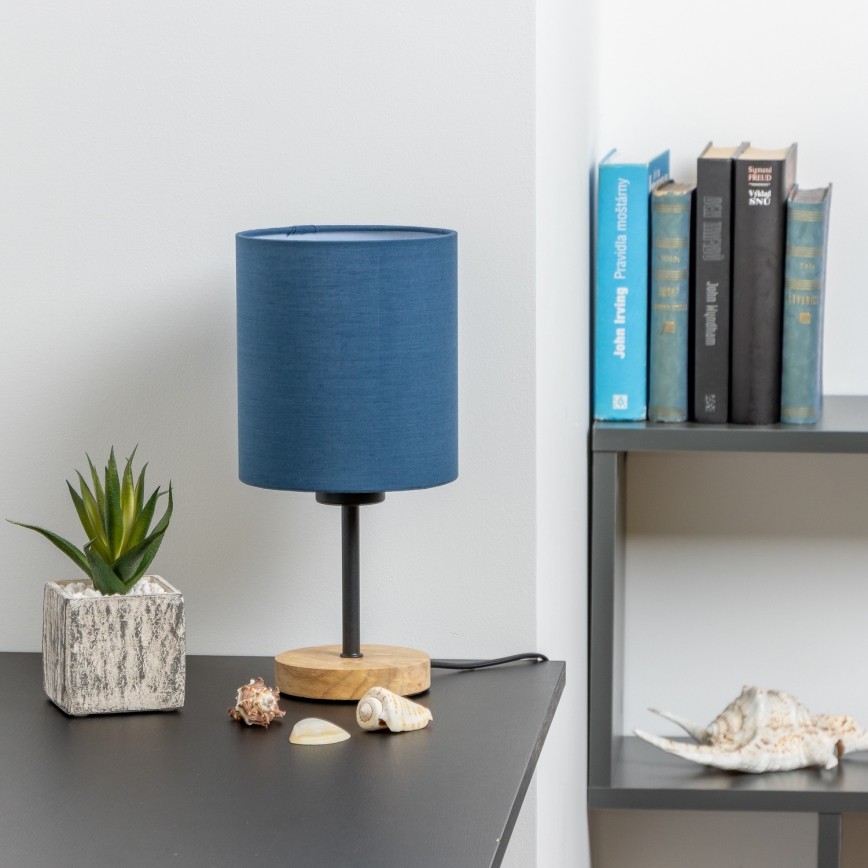 Brilagi - Candeeiro de mesa NUBILA WOOD 1xE27/25W/230V carvalho/azul escuro