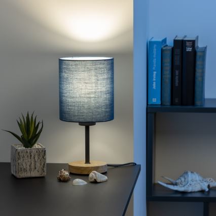 Brilagi - Candeeiro de mesa NUBILA WOOD 1xE27/25W/230V carvalho/azul escuro