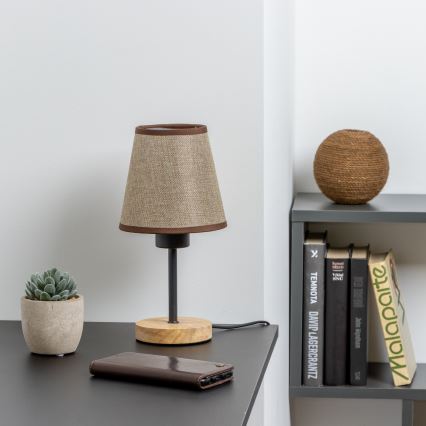 Brilagi - Candeeiro de mesa NUBILA WOOD 1xE27/25W/230V carvalho/castanho