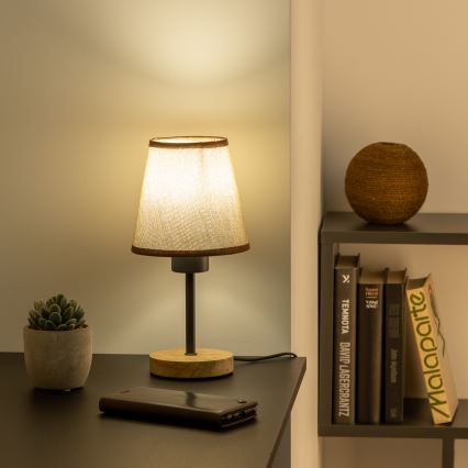 Brilagi - Candeeiro de mesa NUBILA WOOD 1xE27/25W/230V carvalho/castanho