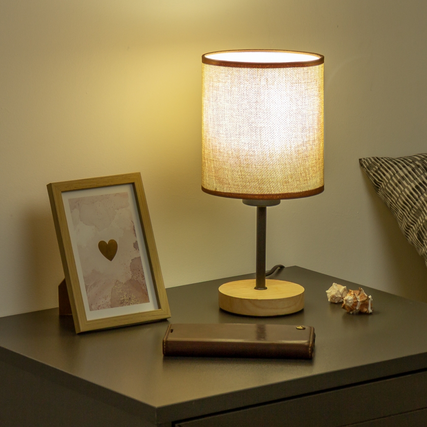 Brilagi - Candeeiro de mesa NUBILA WOOD 1xE27/25W/230V carvalho/castanho