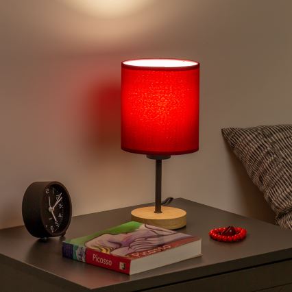 Brilagi - Candeeiro de mesa NUBILA WOOD 1xE27/25W/230V carvalho/Pompeiano vermelho