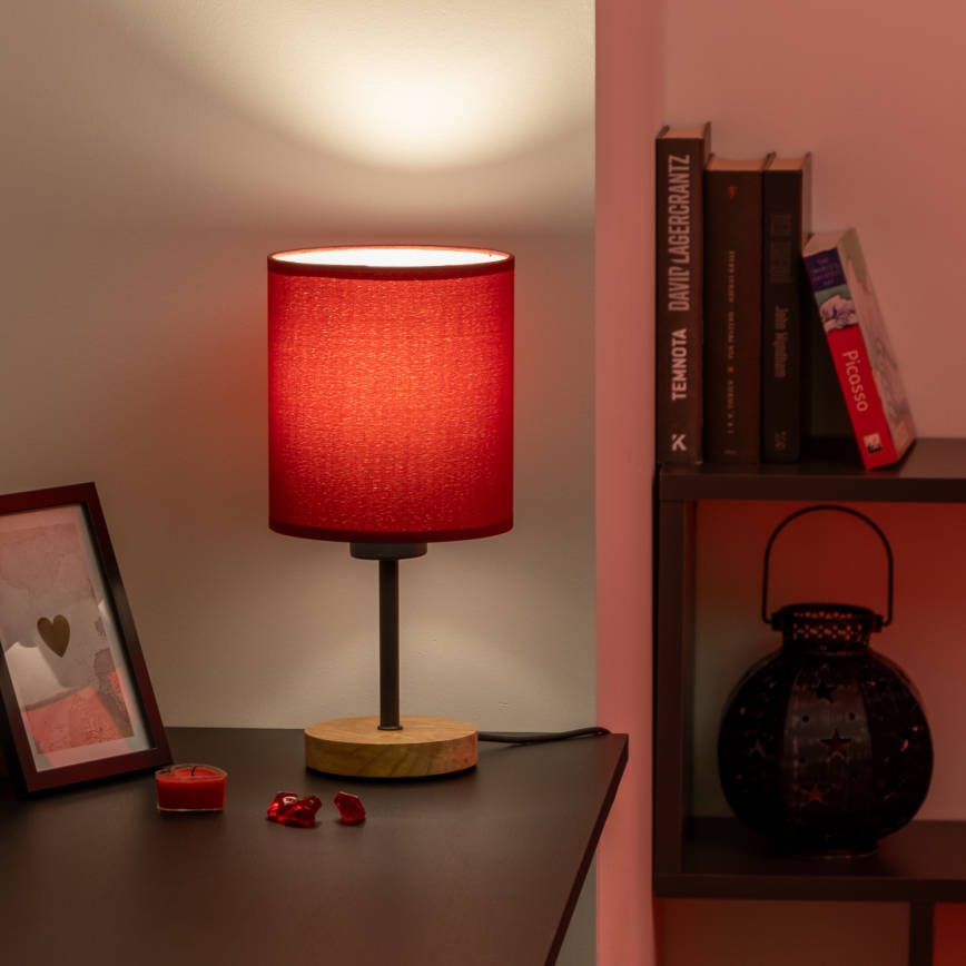 Brilagi - Candeeiro de mesa NUBILA WOOD 1xE27/25W/230V carvalho/Pompeiano vermelho