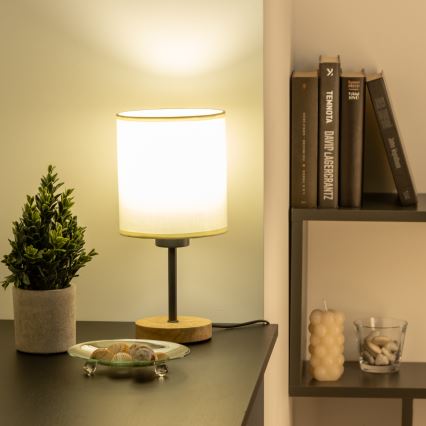 Brilagi - Candeeiro de mesa NUBILA WOOD 1xE27/25W/230V carvalho/preto/creme