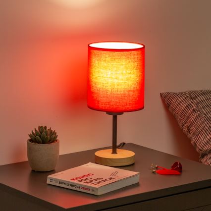 Brilagi - Candeeiro de mesa NUBILA WOOD 1xE27/25W/230V carvalho/vermelho