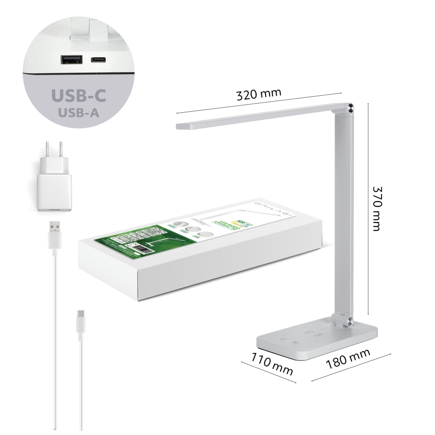 BRILAGI - Candeeiro de mesa LED tátil e dimerizável com carregamento sem fios QI MODO CHARGE LED/7W/5V 3000/4000/6000K branco