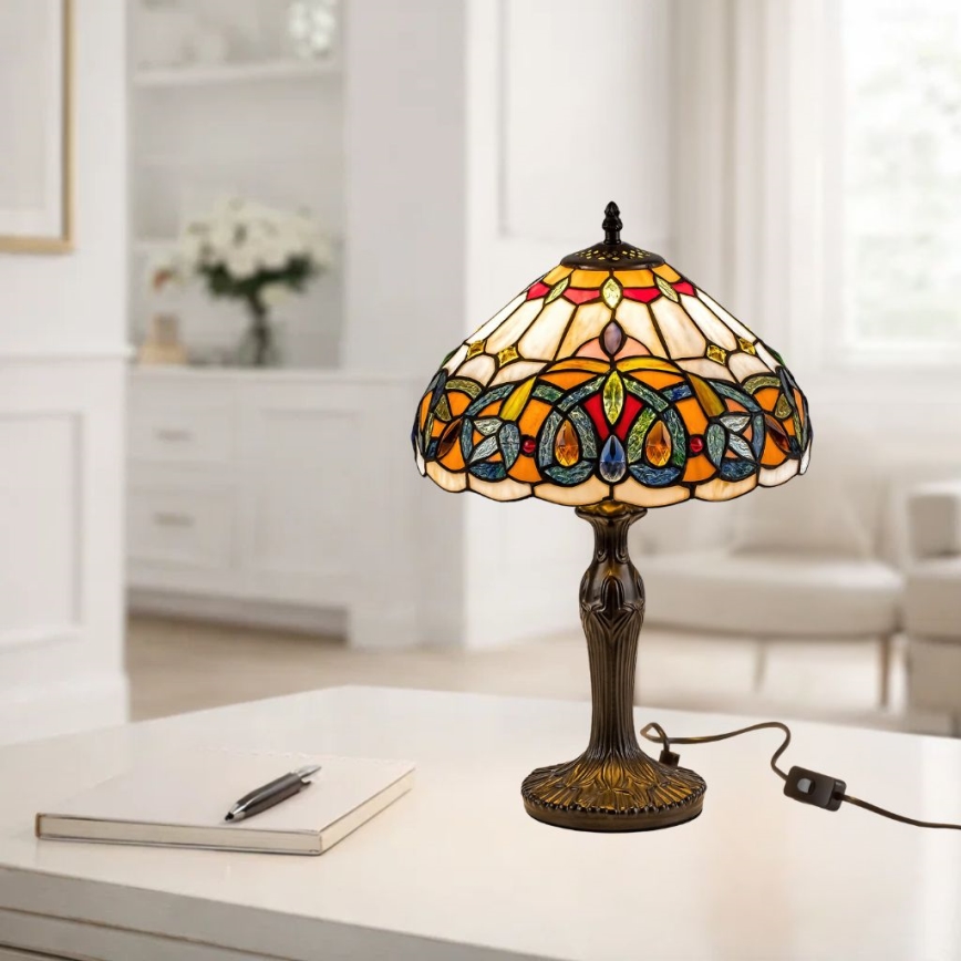 Brilagi - Candeeiro de mesa Tiffany com vitral LUISA 1xE27/40W/230V
