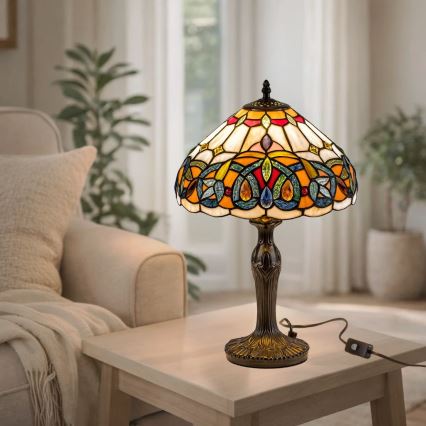 Brilagi - Candeeiro de mesa Tiffany com vitral LUISA 1xE27/40W/230V