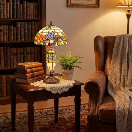 Brilagi - Candeeiro de mesa Tiffany em vitral JUNGLE 1xE27/60W/230V + 1xE14/40W