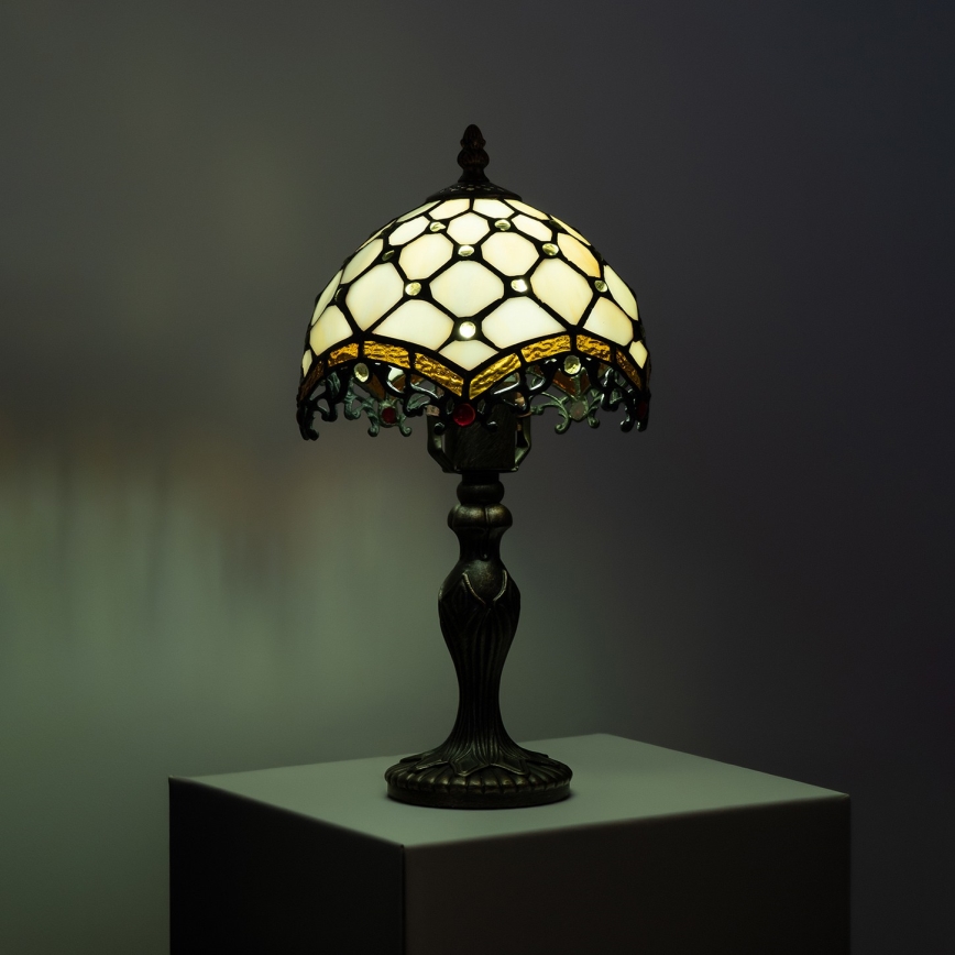 Brilagi - Candeeiro de mesa Tiffany em vitral Marfim 1xE27/60W/230V
