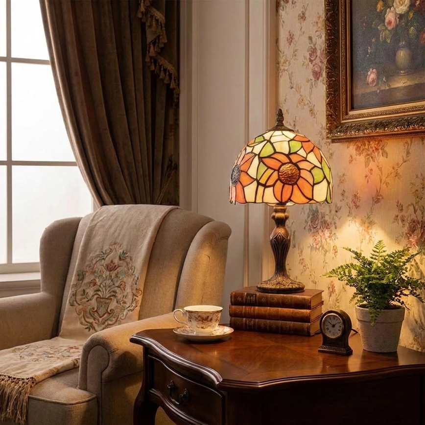 Brilagi - Candeeiro de mesa Tiffany em vitral SUNFLOWER 1xE27/60W/230V