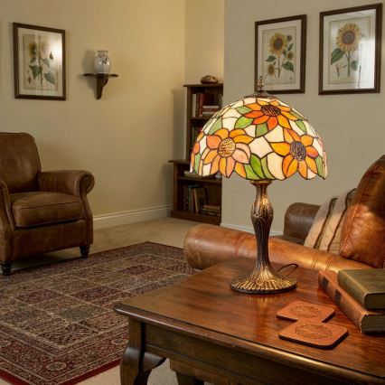 Brilagi - Candeeiro de mesa Tiffany em vitral SUNFLOWER 1xE27/60W/230V
