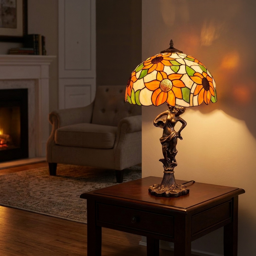 Brilagi - Candeeiro de mesa Tiffany em vitral SUNFLOWER 1xE27/60W/230V