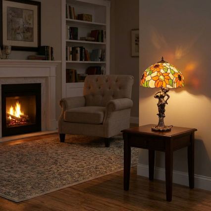 Brilagi - Candeeiro de mesa Tiffany em vitral SUNFLOWER 1xE27/60W/230V