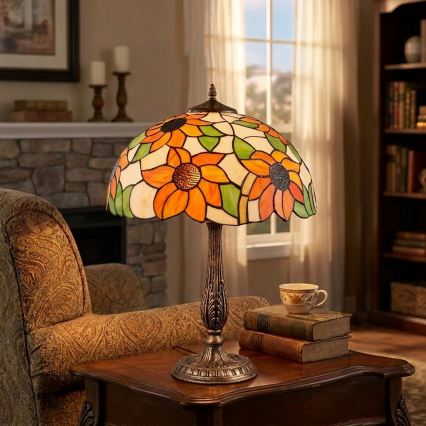 Brilagi - Candeeiro de mesa Tiffany em vitral SUNFLOWER 2xE27/60W/230V