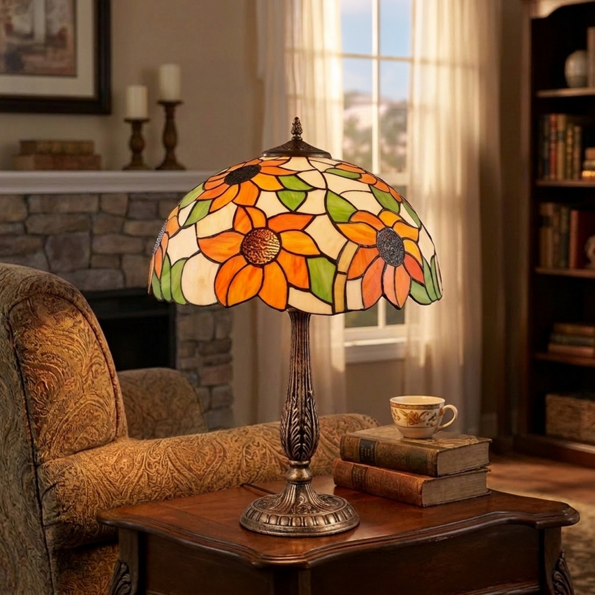 Brilagi - Candeeiro de mesa Tiffany em vitral SUNFLOWER 2xE27/60W/230V