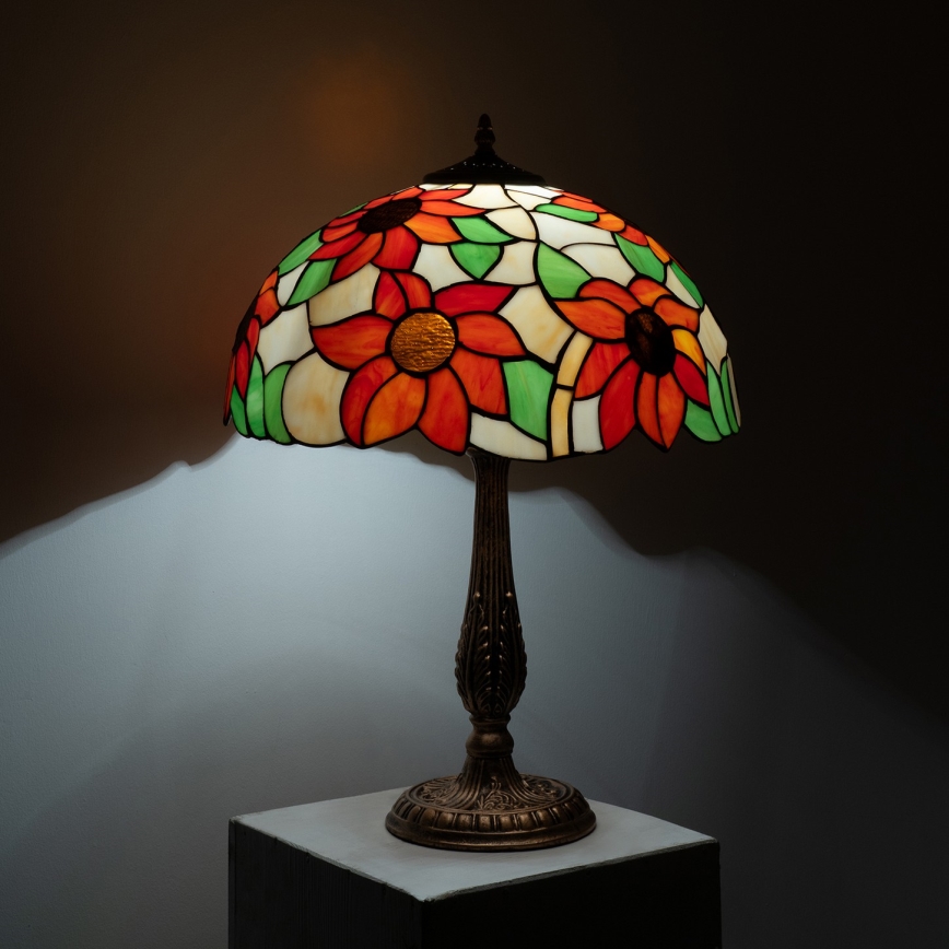 Brilagi - Candeeiro de mesa Tiffany em vitral SUNFLOWER 2xE27/60W/230V