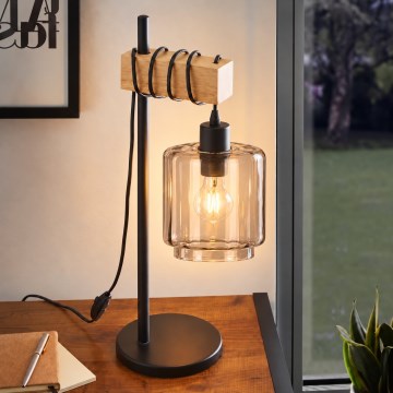 BRILAGI - Candeeiro de mesa WOOD GLASS 1xE27/40W/230V castanho/preto/bege fumado