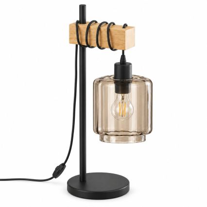 BRILAGI - Candeeiro de mesa WOOD GLASS 1xE27/40W/230V castanho/preto/bege fumado