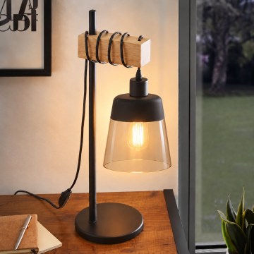 BRILAGI - Candeeiro de mesa WOOD GLASS 1xE27/40W/230V castanho/preto/bege fumado