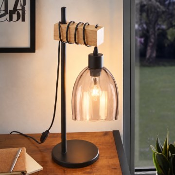 BRILAGI - Candeeiro de mesa WOOD GLASS 1xE27/40W/230V castanho/preto/bege fumê