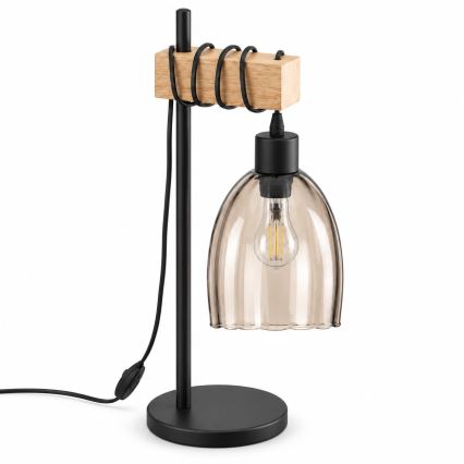 BRILAGI - Candeeiro de mesa WOOD GLASS 1xE27/40W/230V castanho/preto/bege fumê