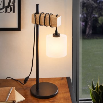 BRILAGI - Candeeiro de mesa WOOD GLASS 1xE27/40W/230V castanho/preto/branco
