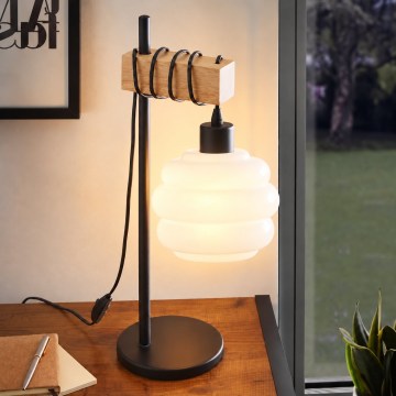 BRILAGI - Candeeiro de mesa WOOD GLASS 1xE27/40W/230V castanho/preto/branco