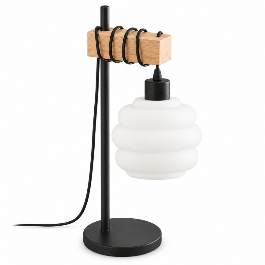 BRILAGI - Candeeiro de mesa WOOD GLASS 1xE27/40W/230V castanho/preto/branco