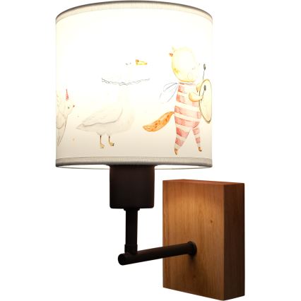 Brilagi - Candeeiro de parede infantil BOBO WOOD 1xE27/25W/230V carvalho/preto/branco/animais