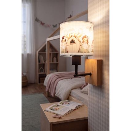Brilagi - Candeeiro de parede infantil BOBO WOOD 1xE27/25W/230V carvalho/preto/branco/rosa/fadas