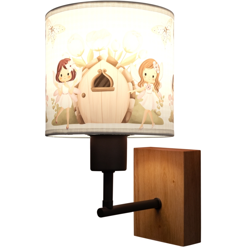 Brilagi - Candeeiro de parede infantil BOBO WOOD 1xE27/25W/230V carvalho/preto/branco/rosa/fadas